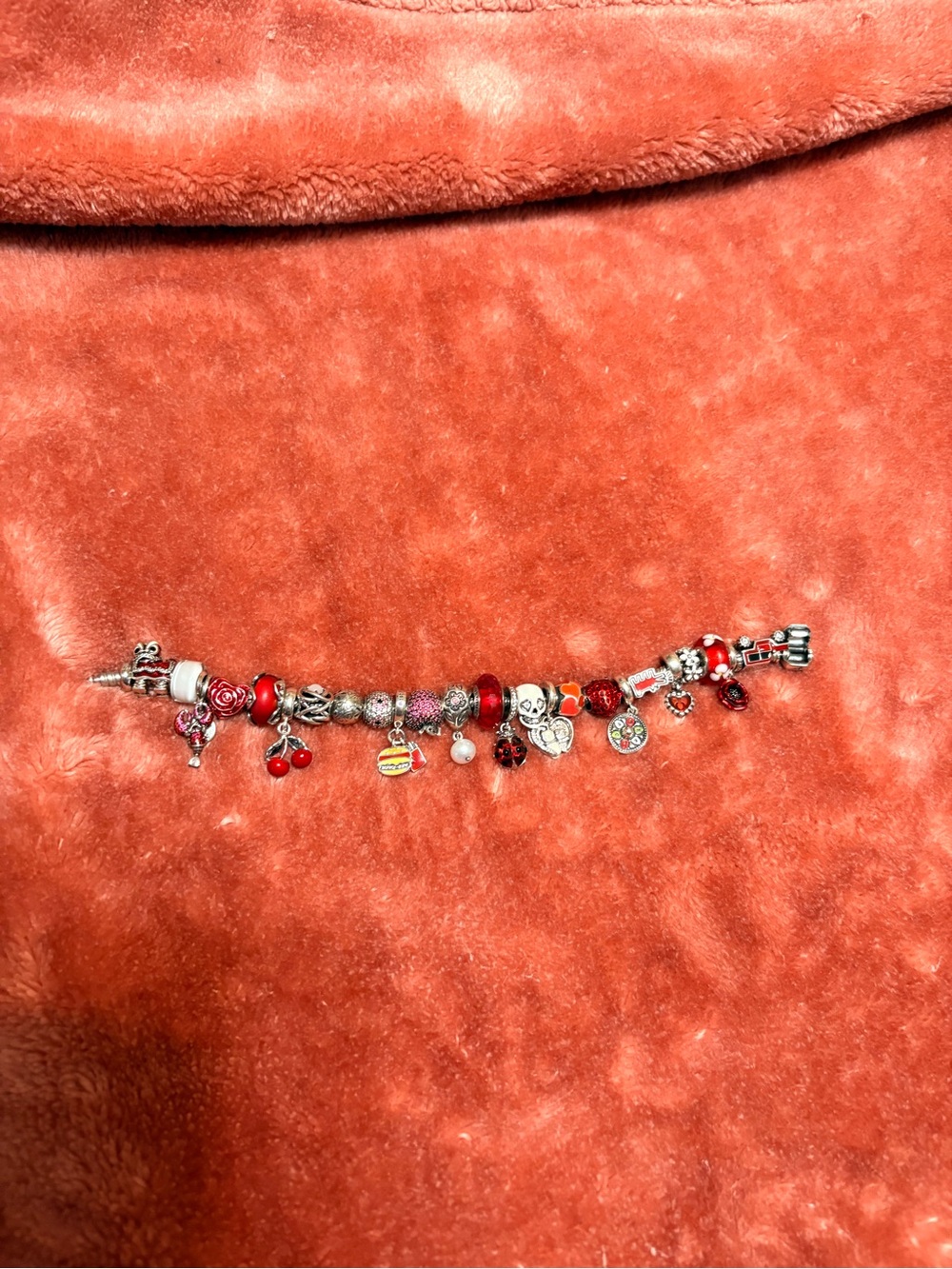 Pandora snake chain with red theme charms